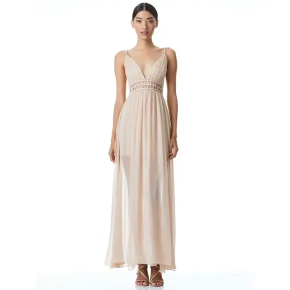 Alice + Olivia Rya Nude Silk Braided Cut Out Sheer Draped Maxi Dress size 10 - Picture 10 of 11